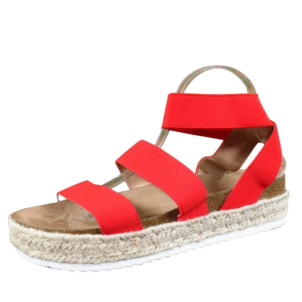 Time and Tru Women Sandal 11 Casual Summer‎ Red Fabric Espadrille Flatform